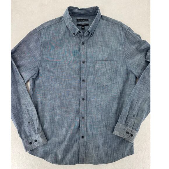 Banana Republic Mens Denim Chambray Blue Shirt Cotton Button Down Oxford L - Picture 3 of 6
